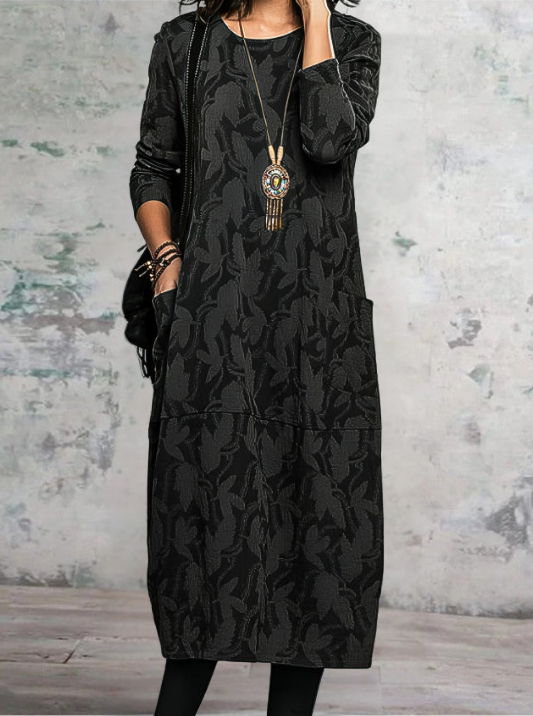 Solvej | Ciepła sukienka z okrągłym dekoltem 